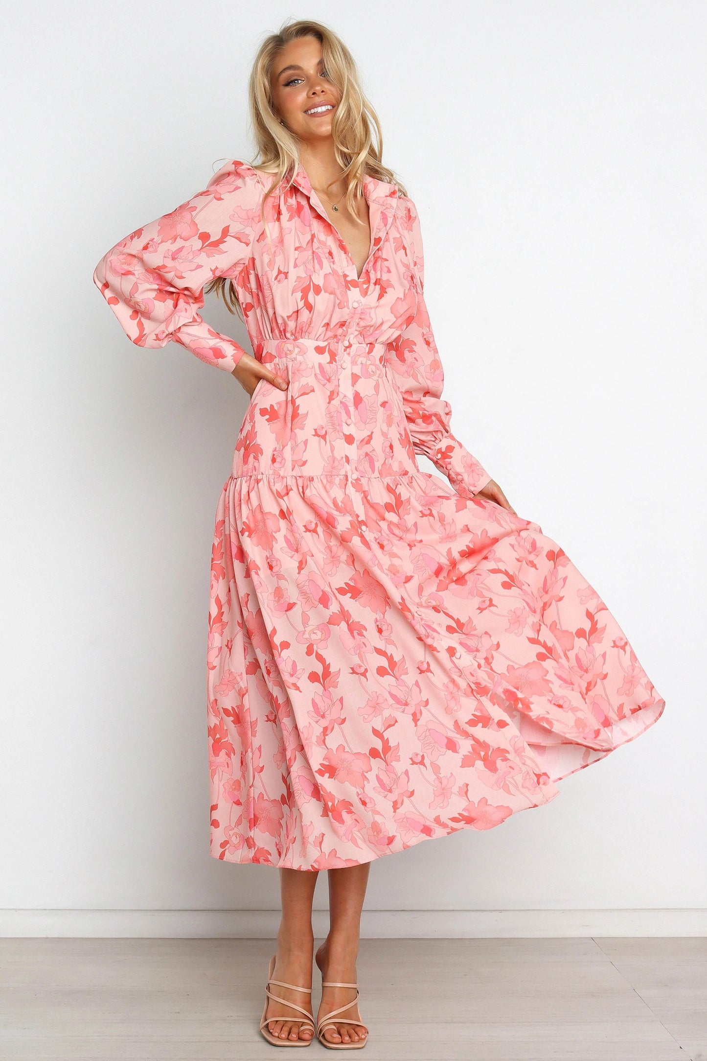 Everly Button-Front Collared Maxi Dress