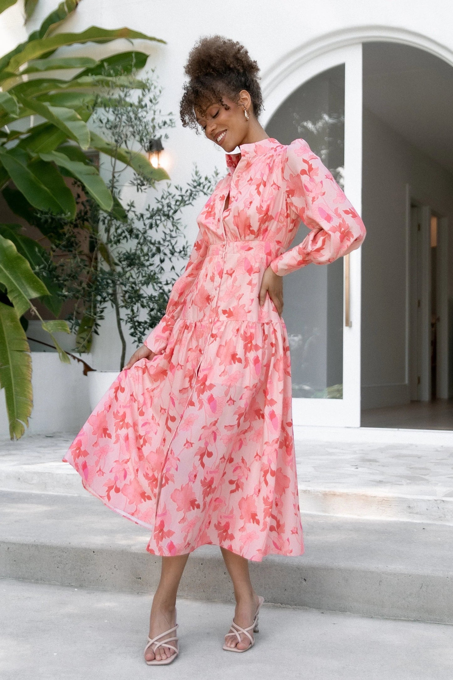 Everly Button-Front Collared Maxi Dress