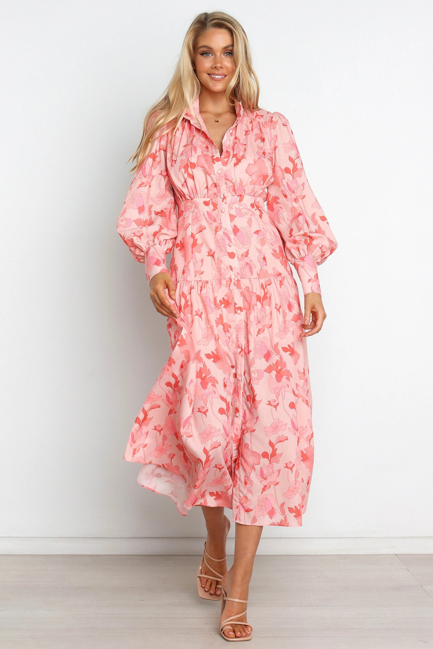 Everly Button-Front Collared Maxi Dress