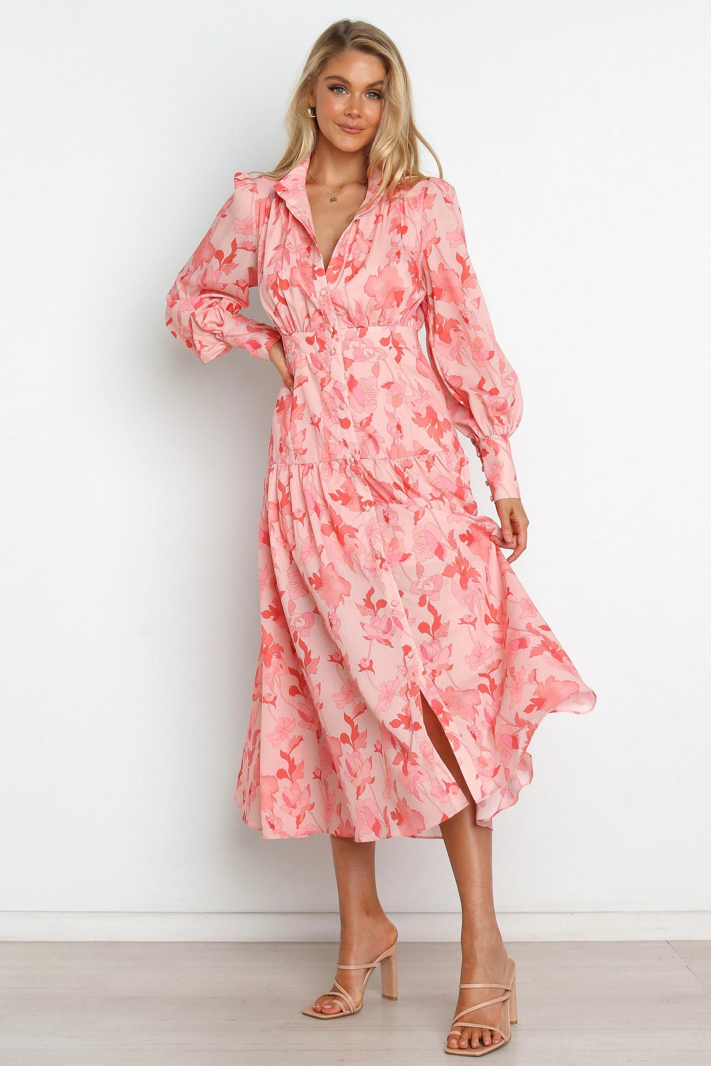 Everly Button-Front Collared Maxi Dress