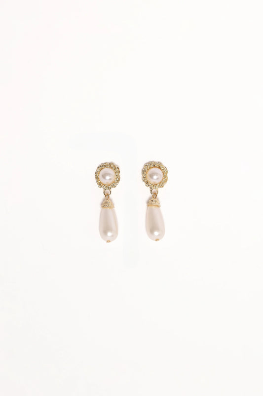 Faux Pearl & Gold Drop Earrings