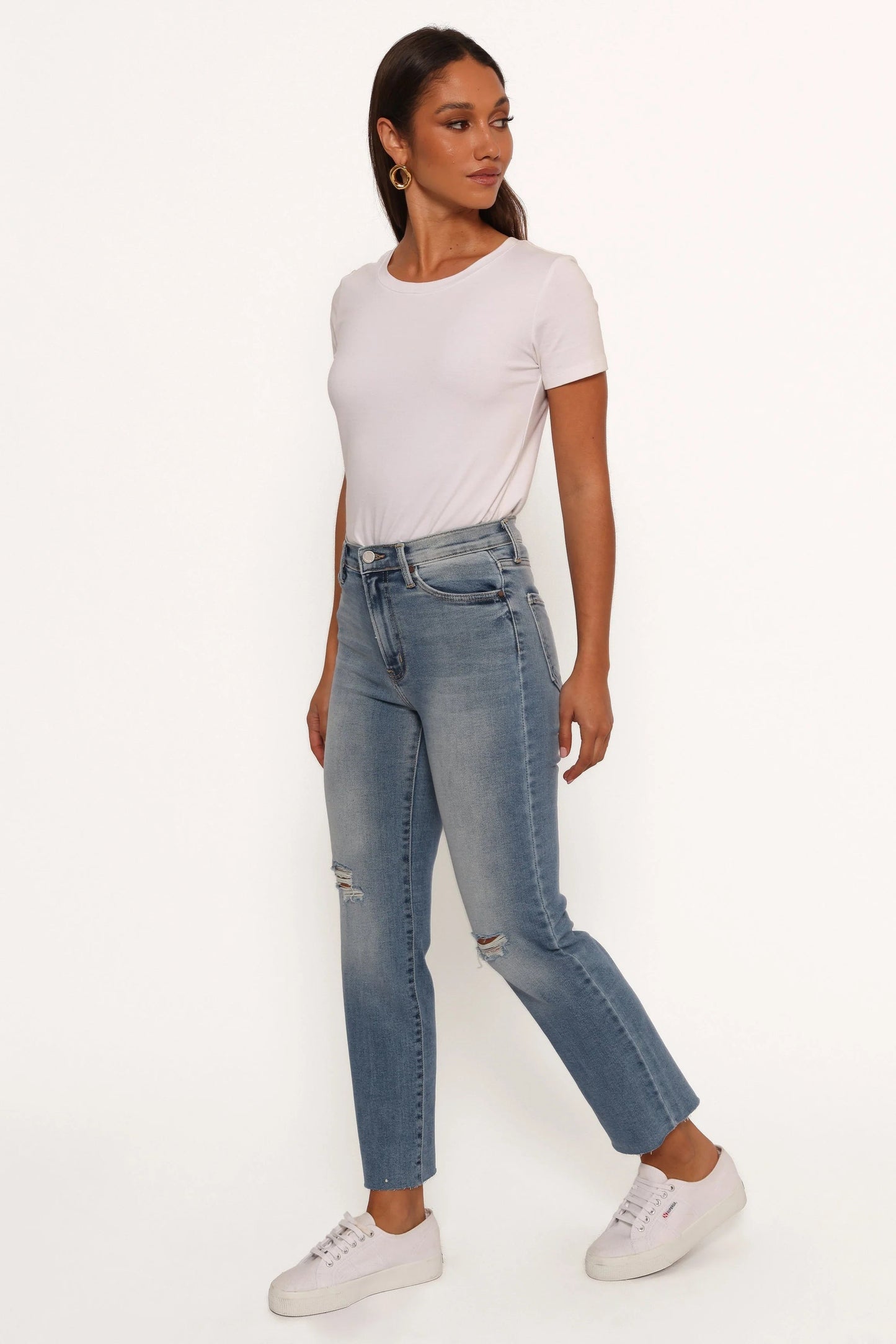 High-Rise Distressed Straight Jeans