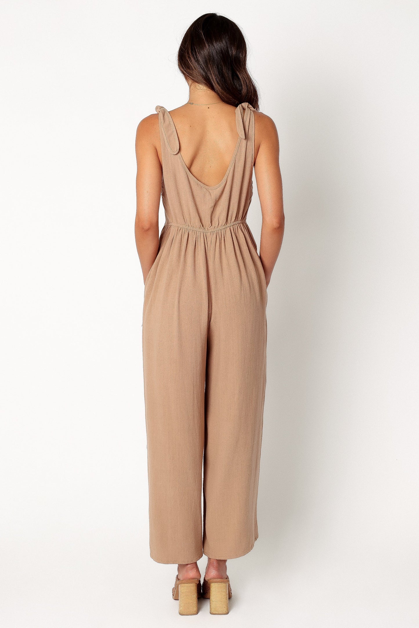 Linen Wide-Leg Tie-Strap Jumpsuit
