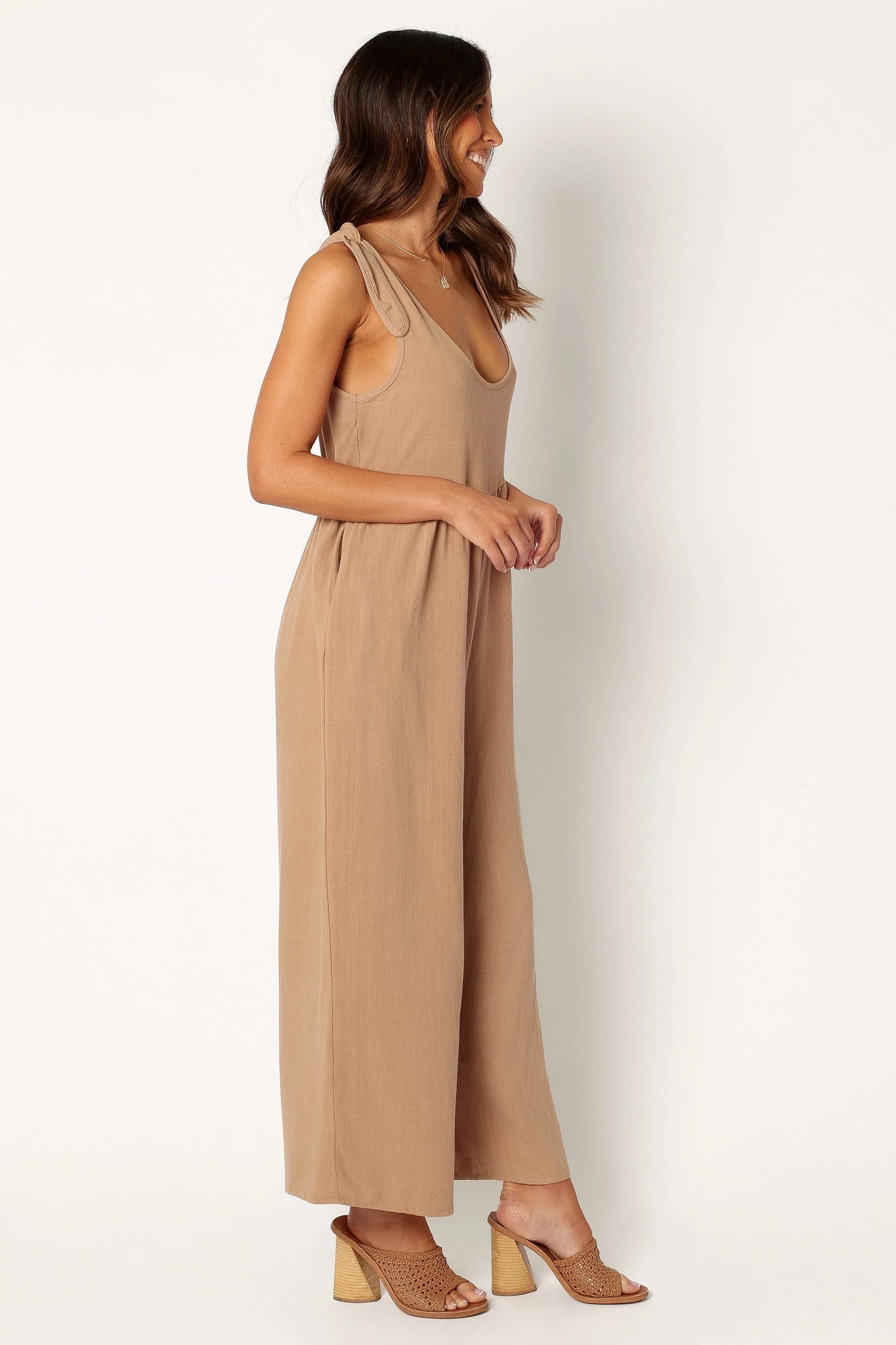 Linen Wide-Leg Tie-Strap Jumpsuit