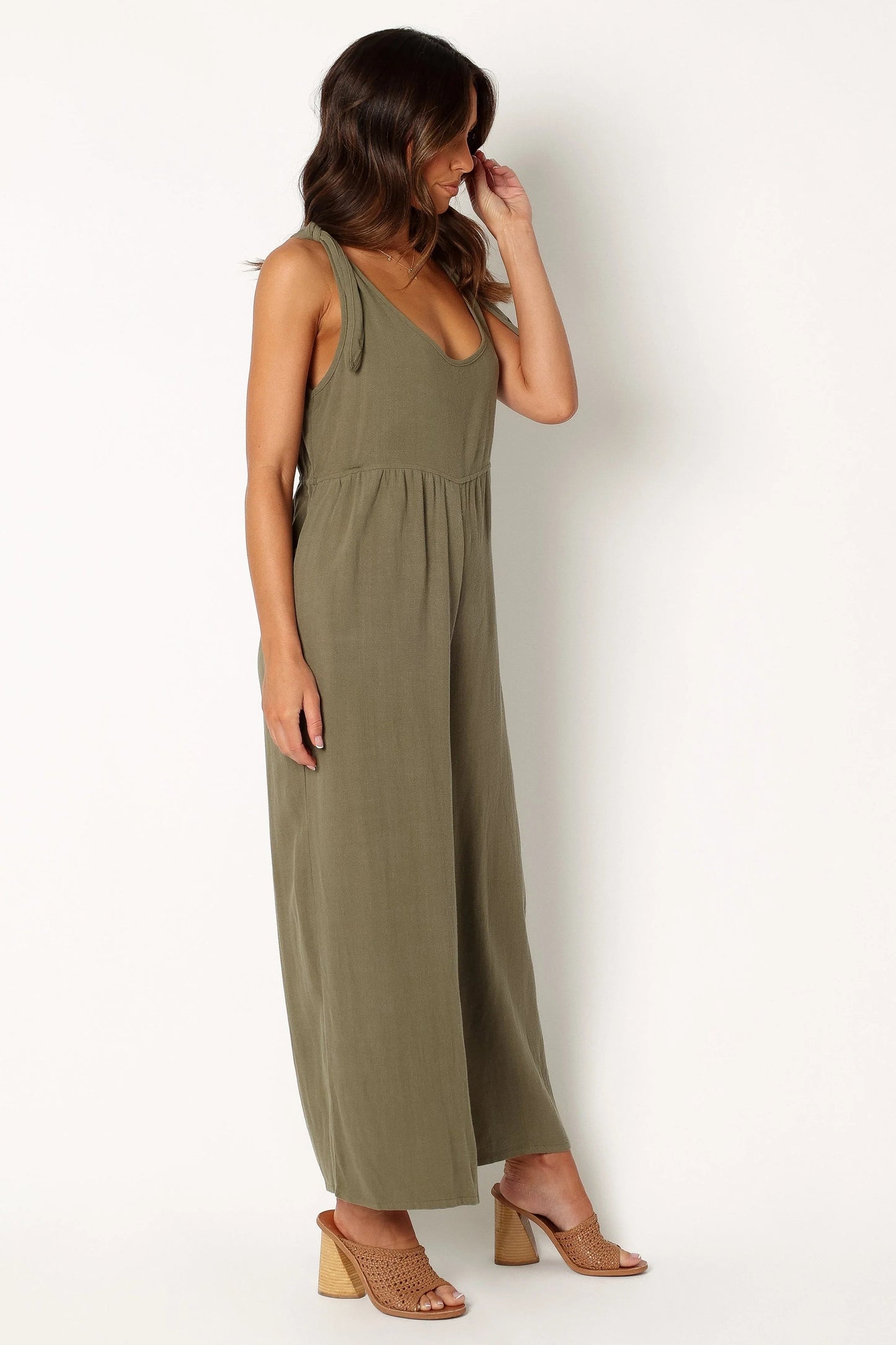 Linen Wide-Leg Tie-Strap Jumpsuit