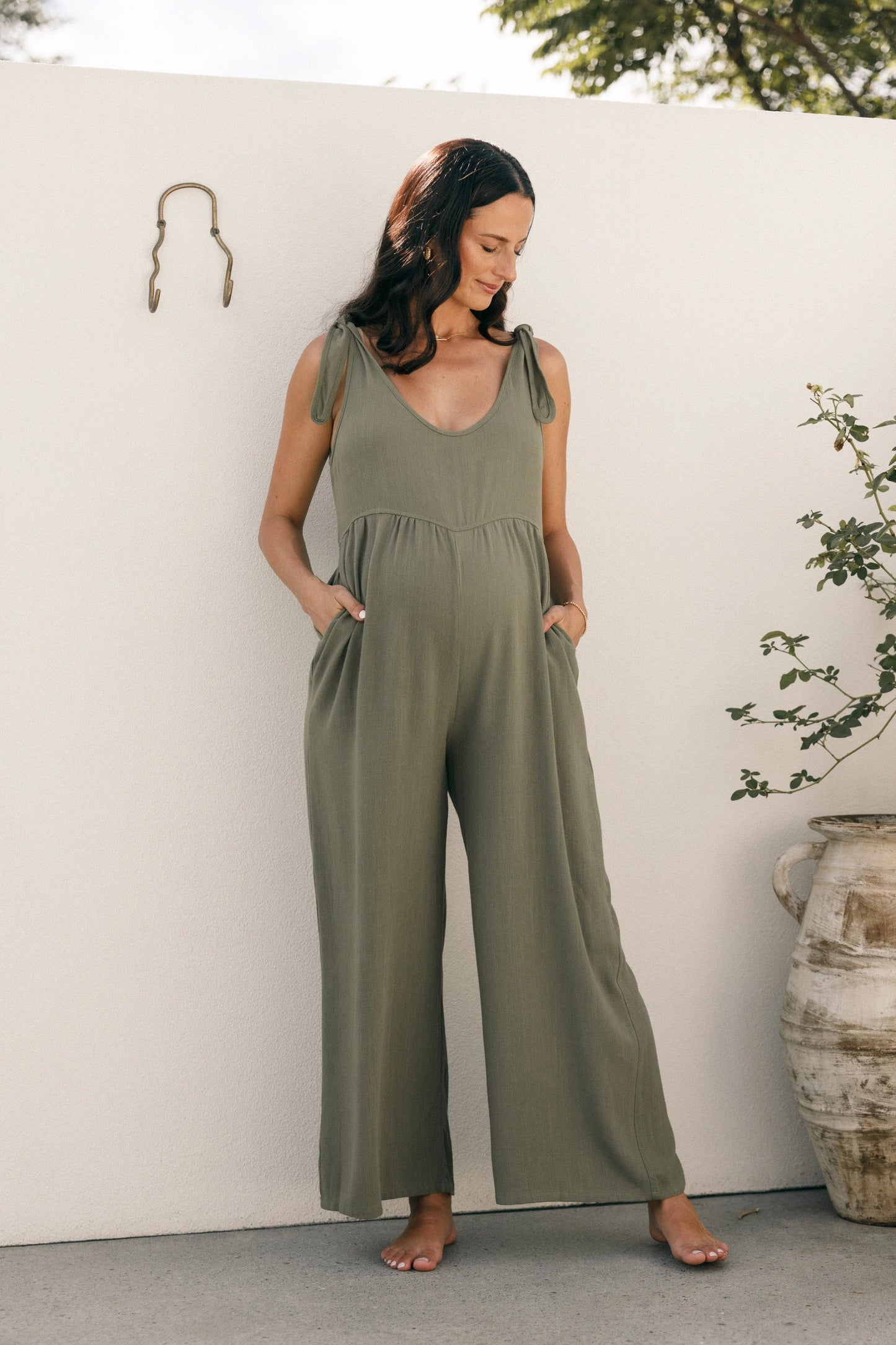 Linen Wide-Leg Tie-Strap Jumpsuit
