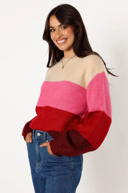 Multi-Stripe Crewneck Knit Sweater