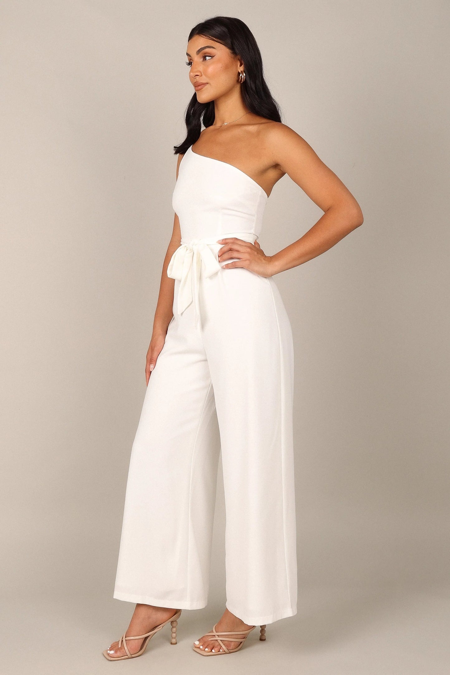 One-Shoulder Tie-Waist Wide-Leg Jumpsuit