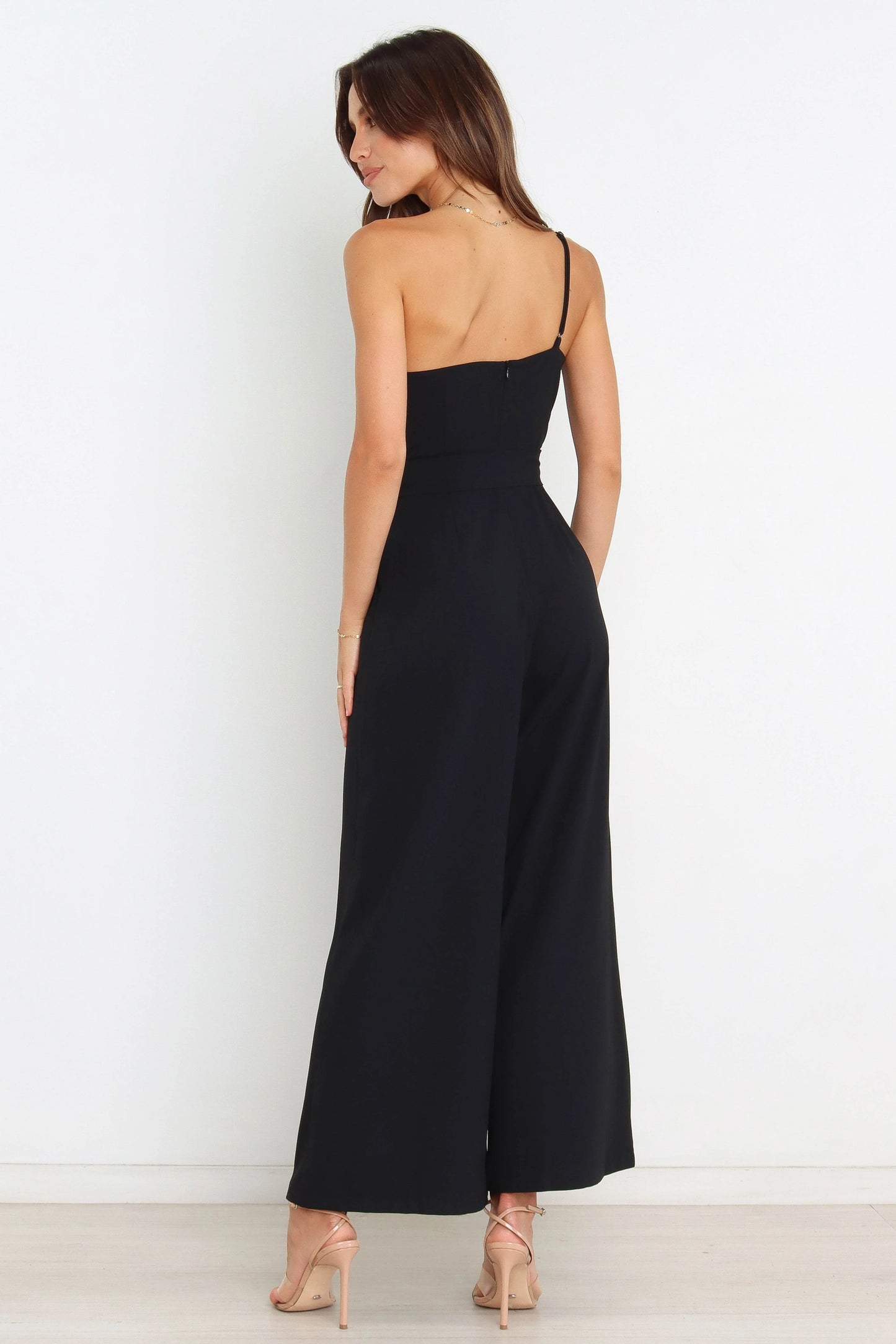One-Shoulder Tie-Waist Wide-Leg Jumpsuit