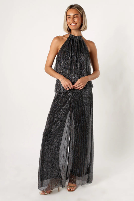 Plissé Halter Wide-Leg Jumpsuit