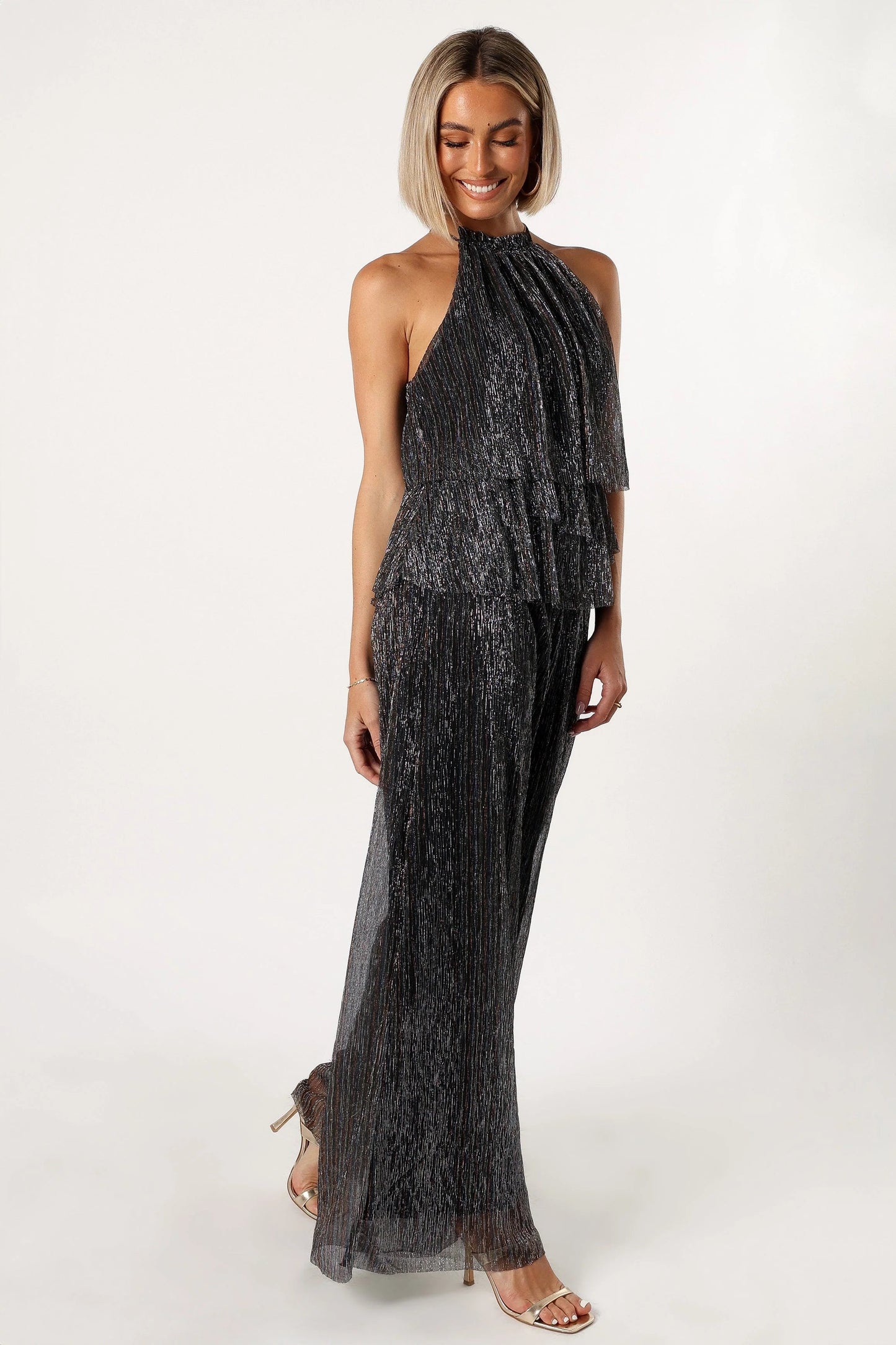 Plissé Halter Wide-Leg Jumpsuit
