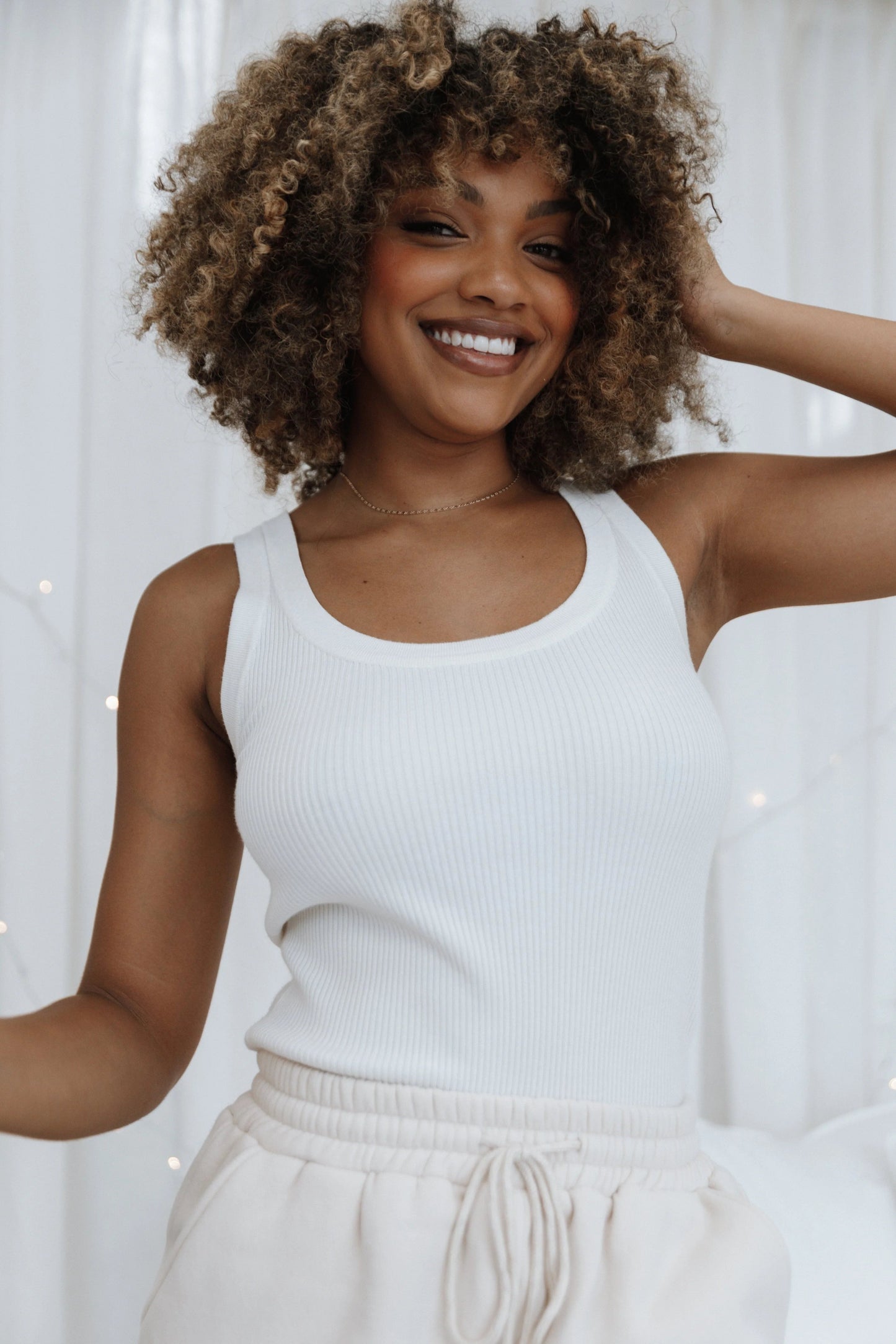 Round-Neck Stretch Rib Knit Top