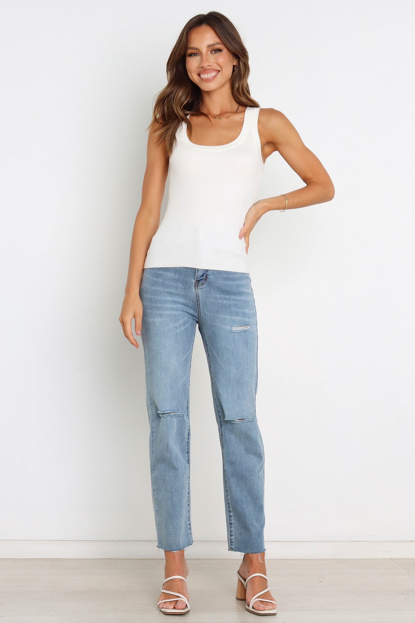 Round-Neck Stretch Rib Knit Top
