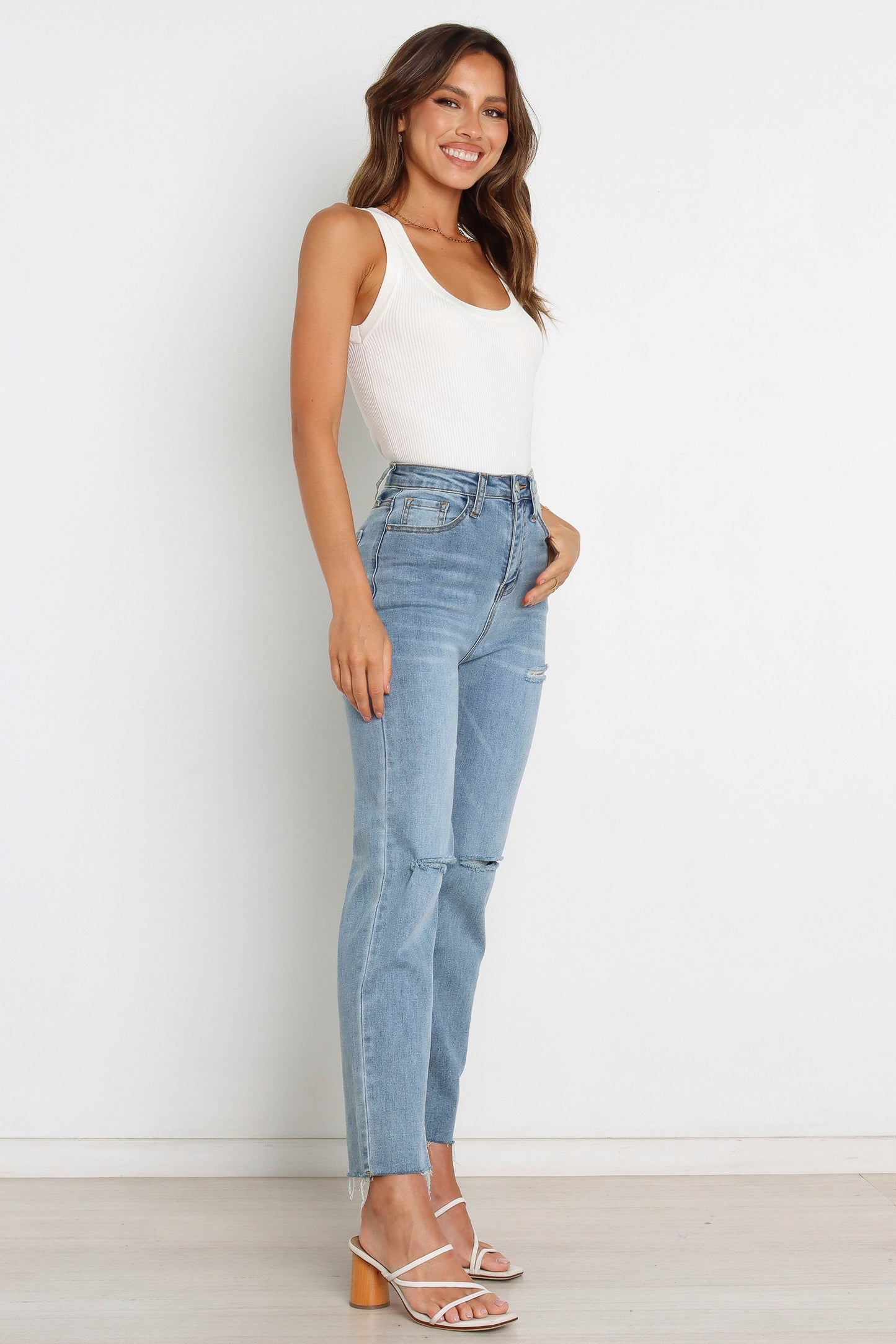 Round-Neck Stretch Rib Knit Top