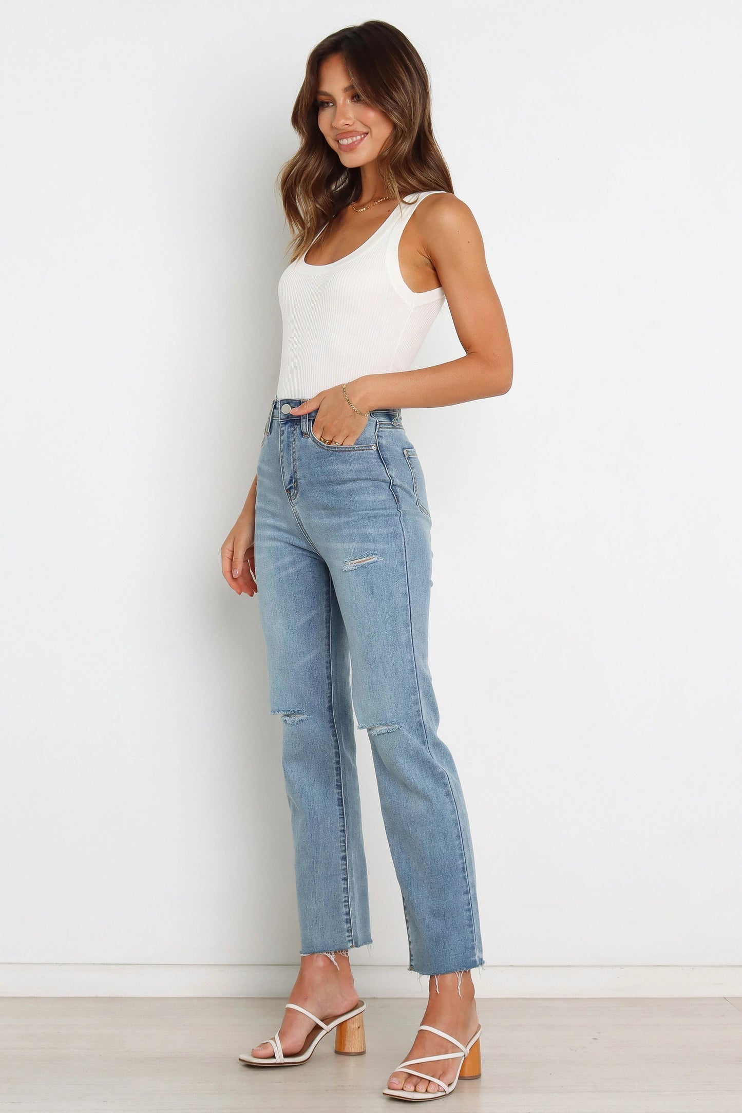 Round-Neck Stretch Rib Knit Top