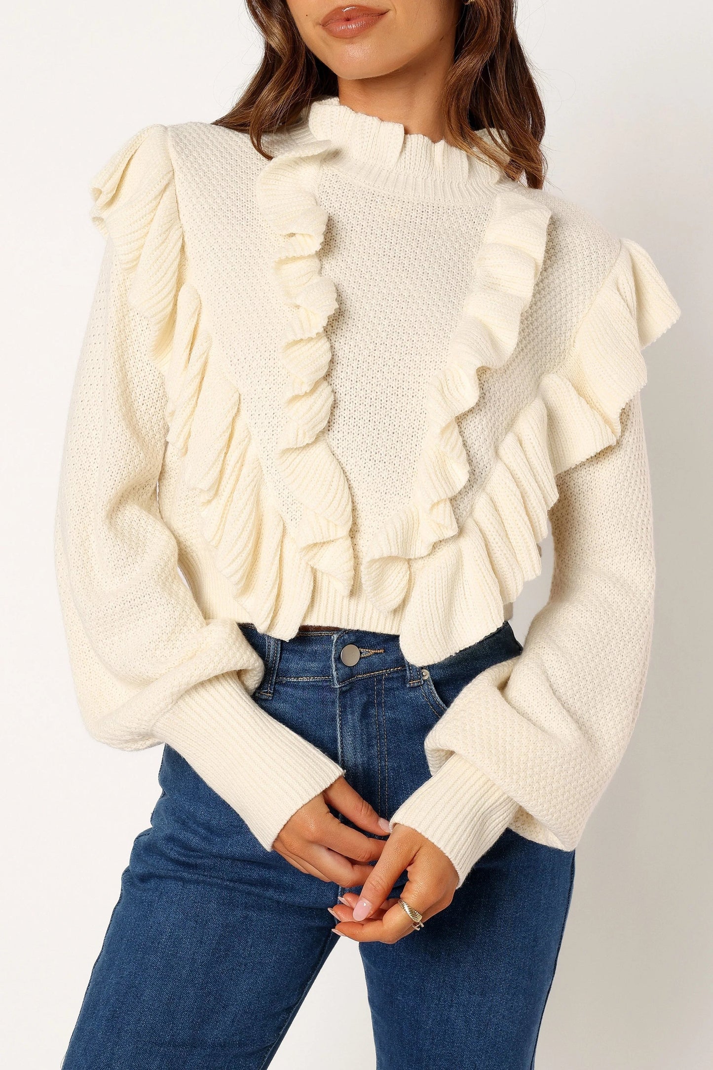 Ruffle-Sleeve Knit Sweater