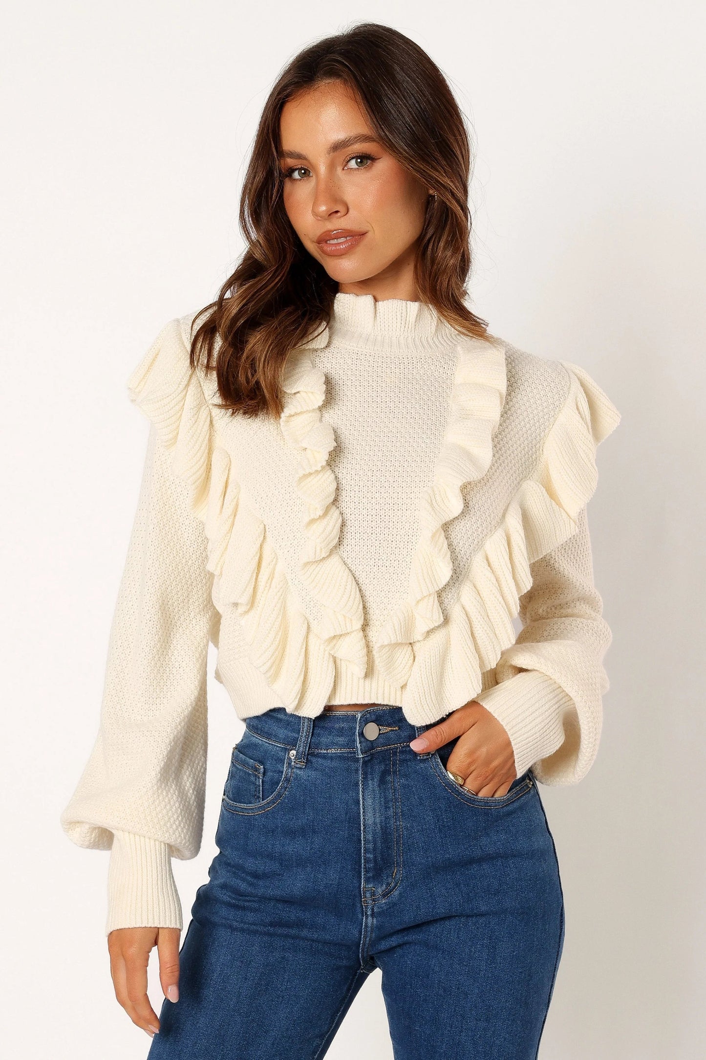 Ruffle-Sleeve Knit Sweater