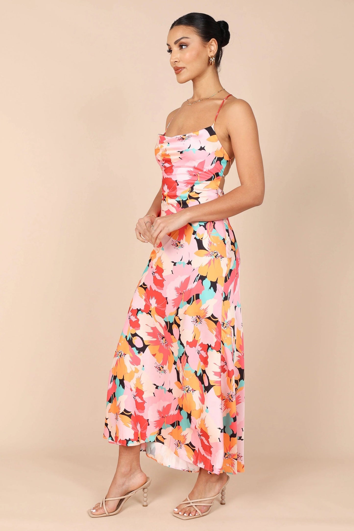 Satin Cowl-Neck Slip Midi Dress