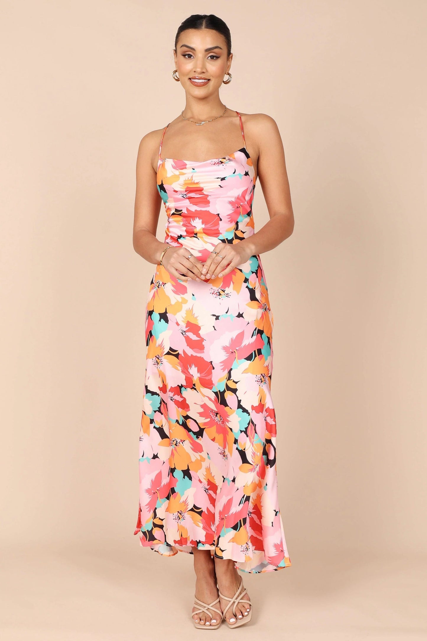 Satin Cowl-Neck Slip Midi Dress