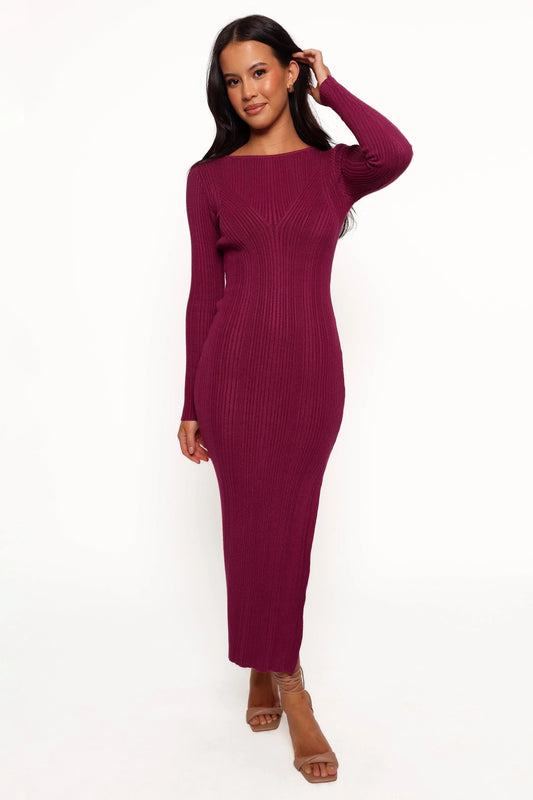 Side-Split Ribbed Maxi Knit Dress