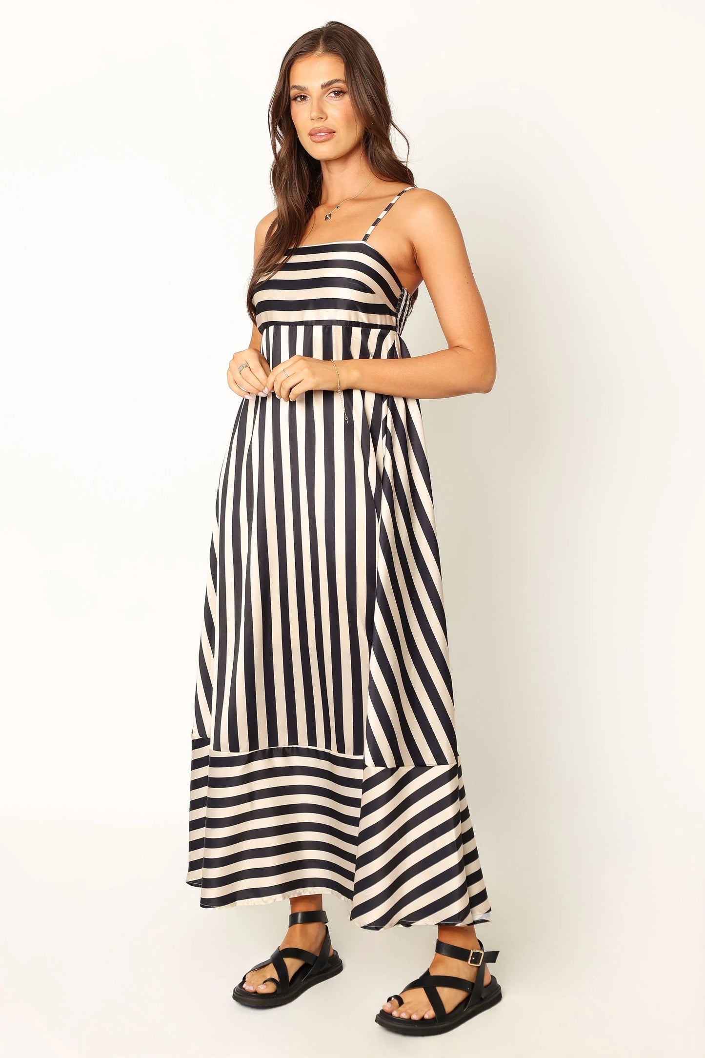Striped Shirred Back Maxi Dress