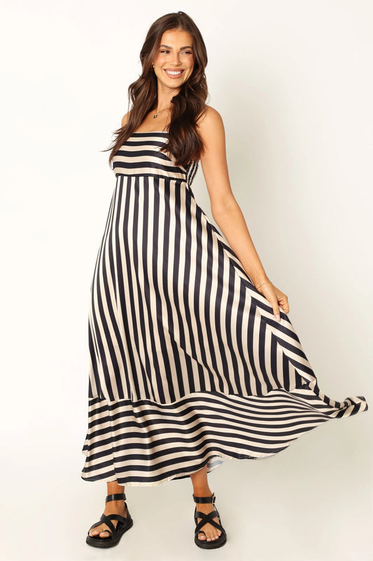 Striped Shirred Back Maxi Dress