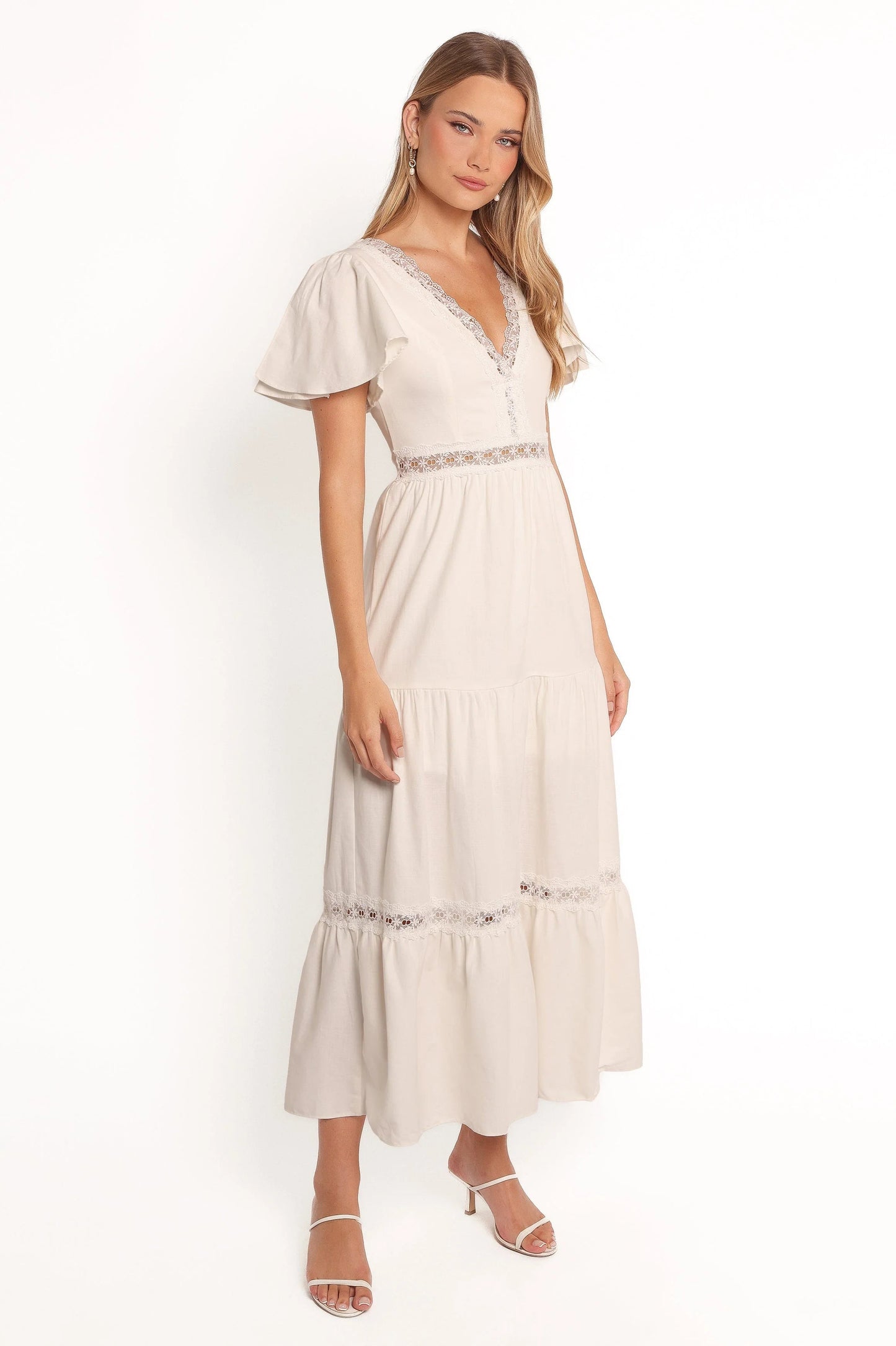Tiered Lace-Trim Maxi Dress