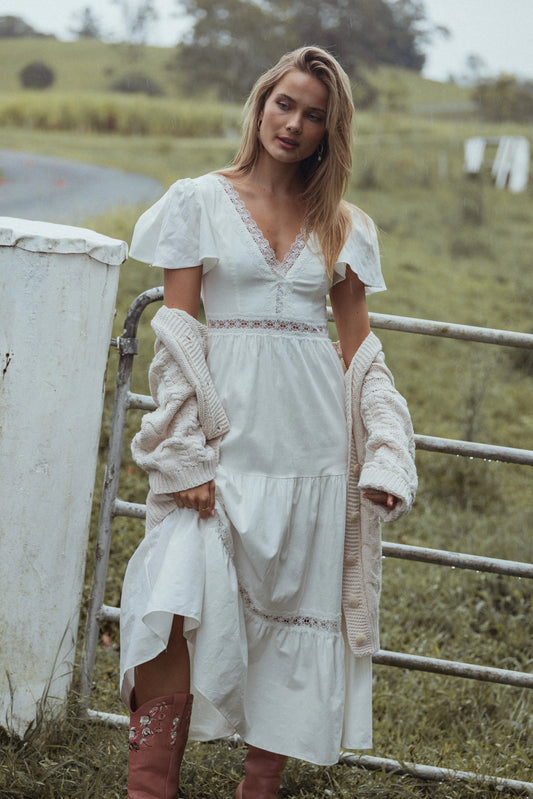 Tiered Lace-Trim Maxi Dress