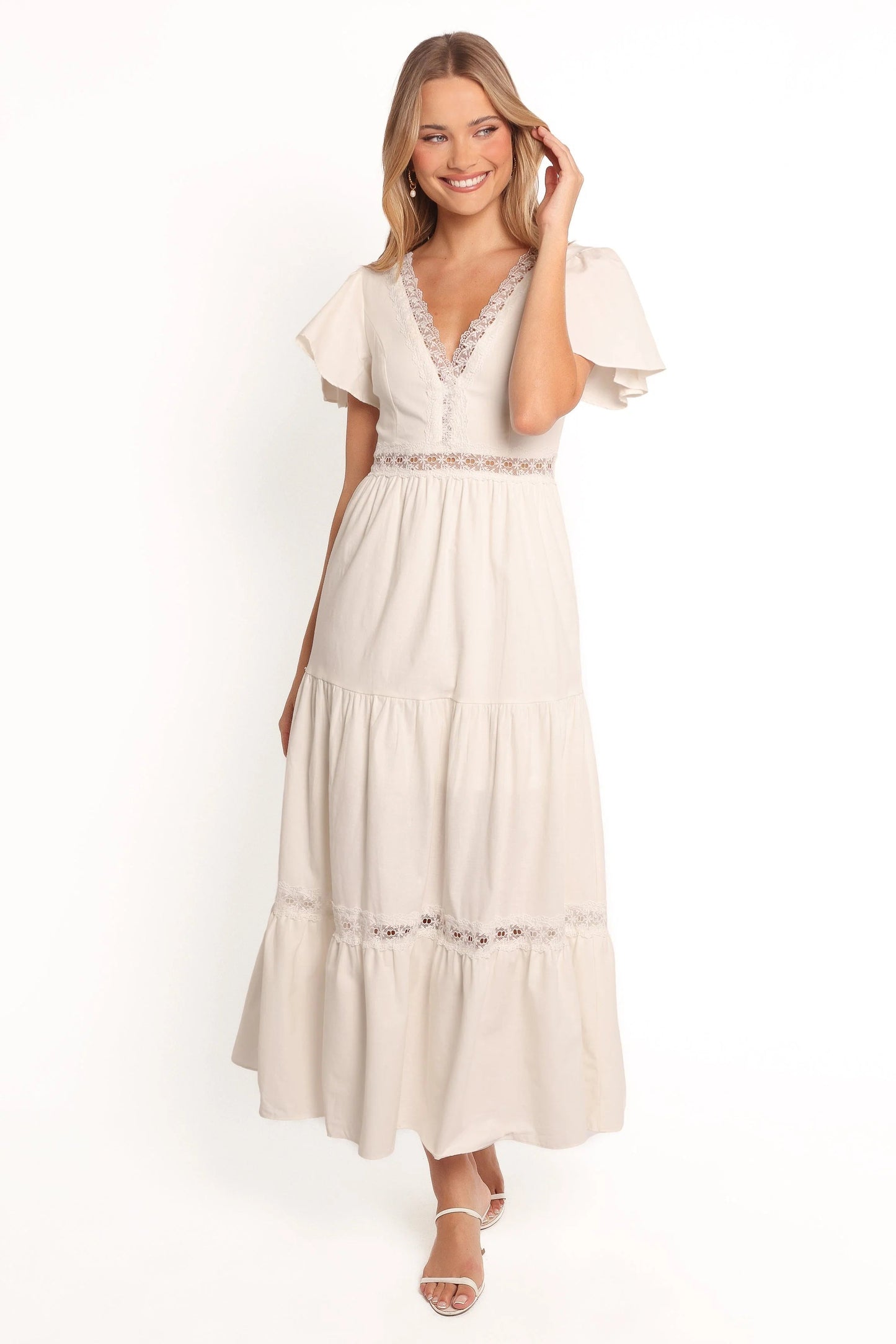 Tiered Lace-Trim Maxi Dress