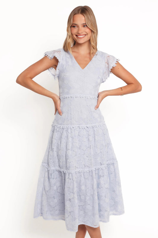 V-Neck Lace Overlay Midi Dress