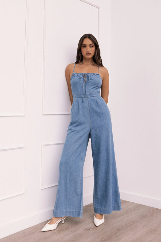 Wide-Leg Tie-Strap Jumpsuit